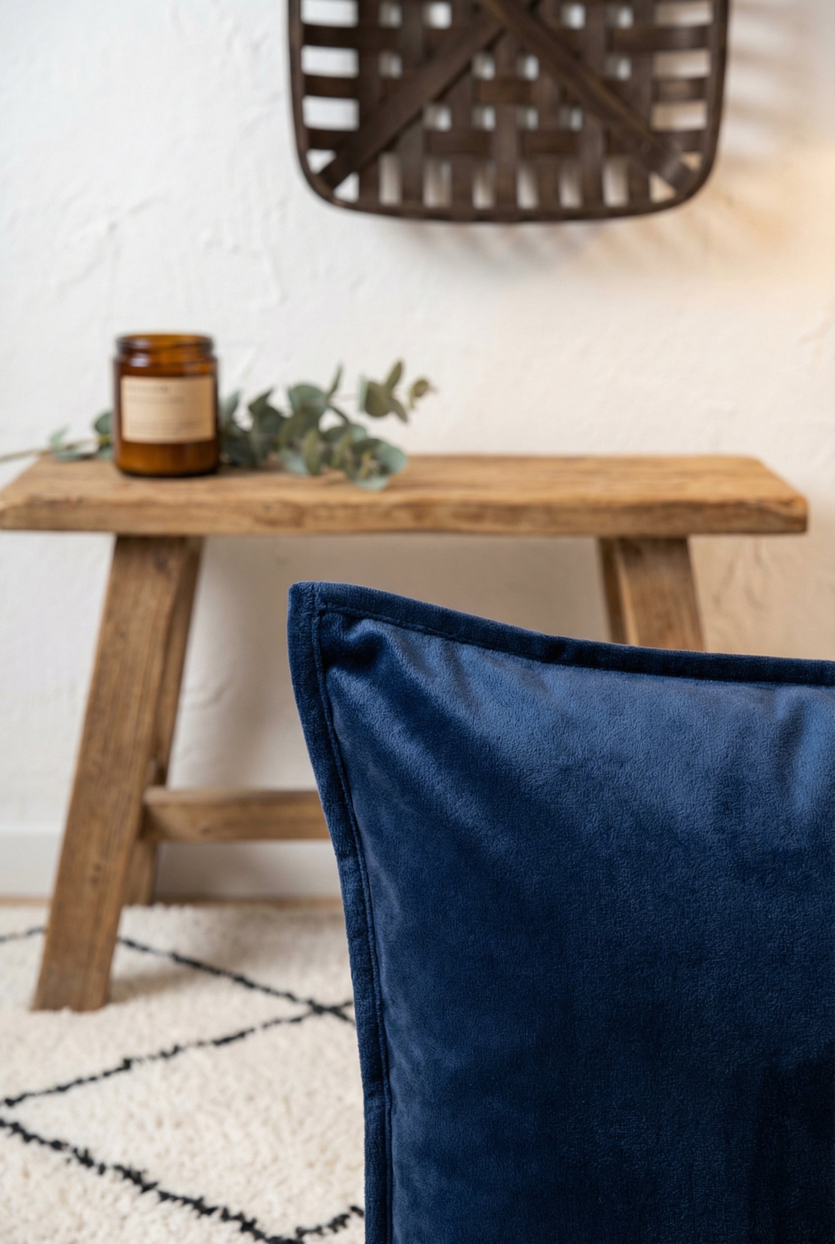 Blue Solid Squared Durable Velvet Cushion Cover
