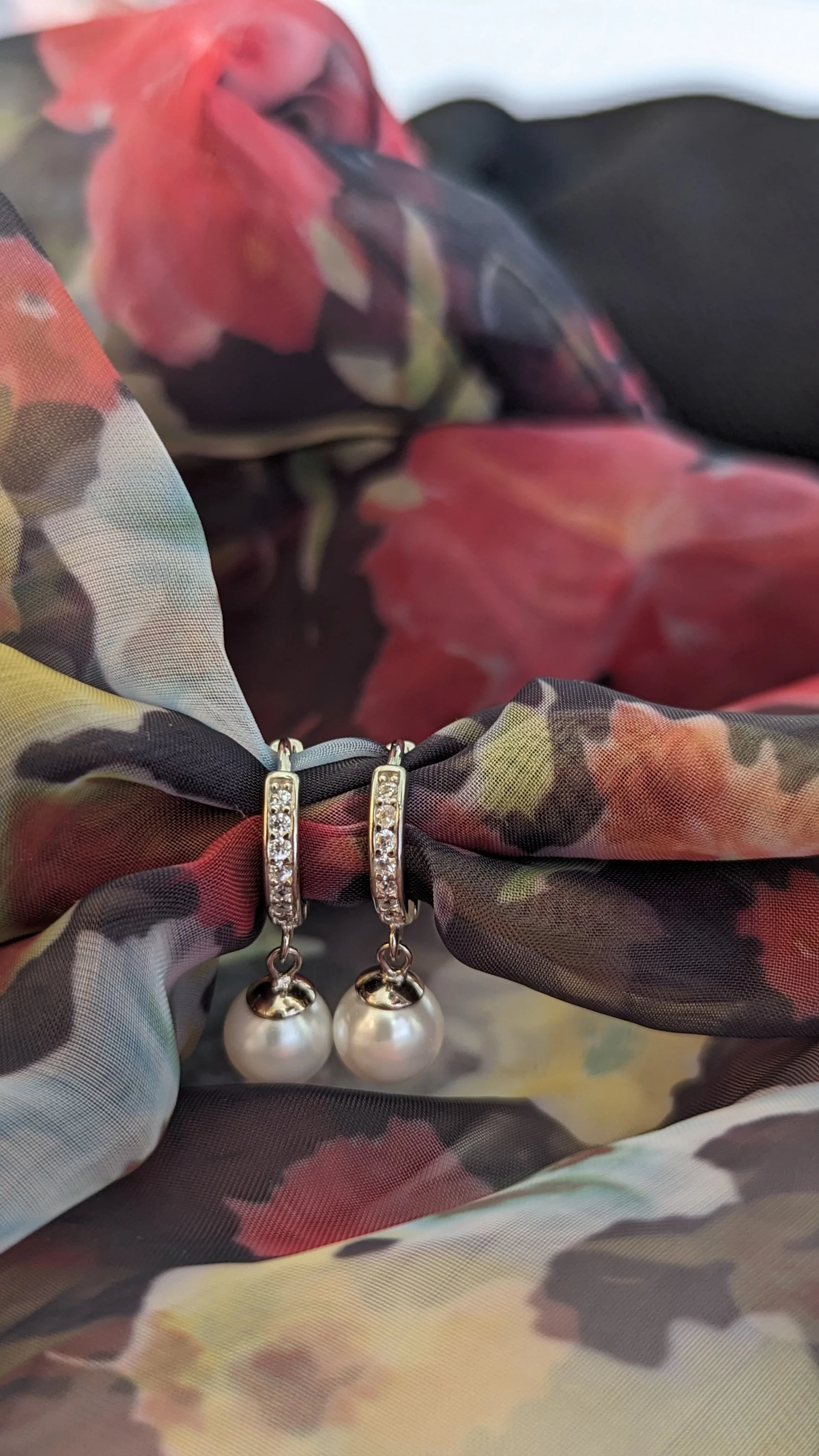 Silver Shining Pearl Drop Earrings with small zircons - SanskrutiHomes