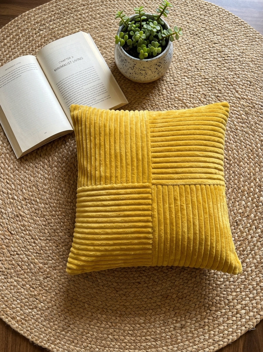 Mustard Yellow Velvet Textured Throw Cushion Cover