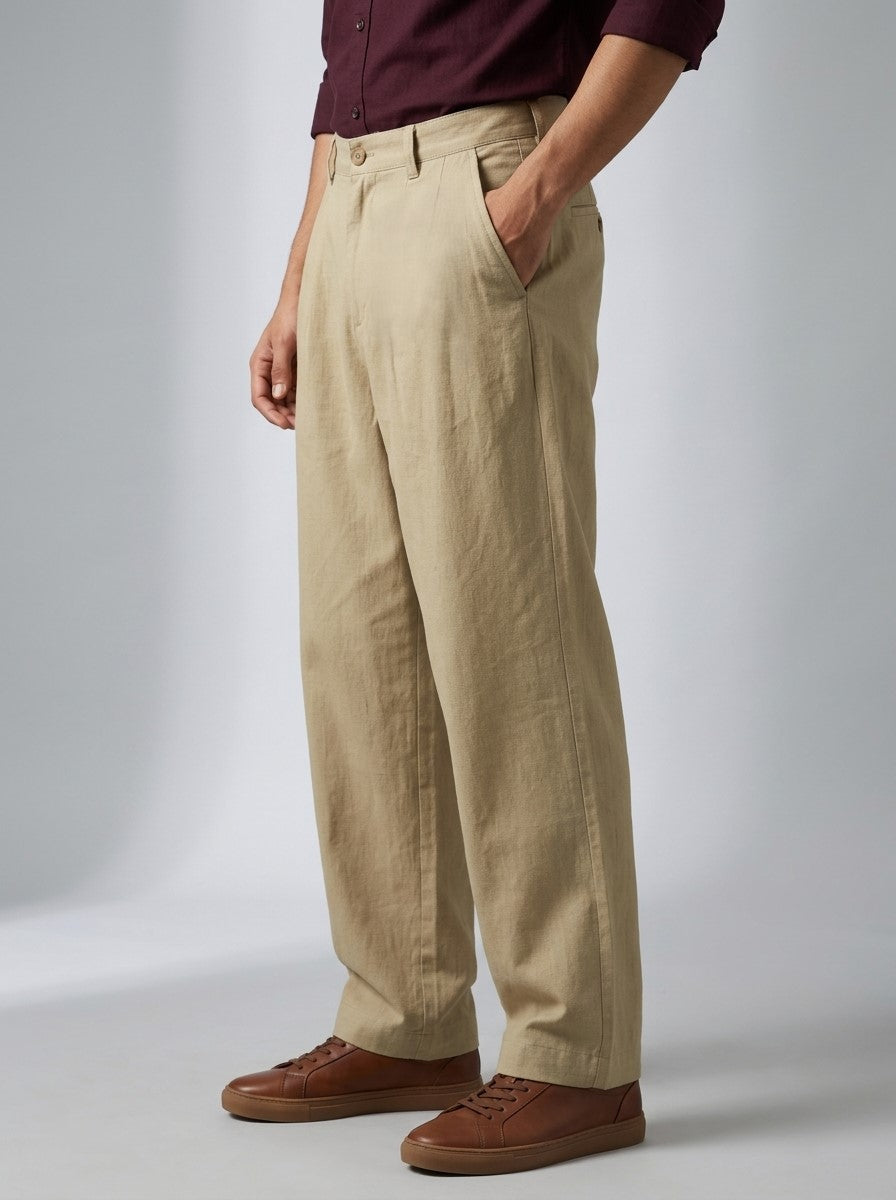 Beige Essential Wide-Leg Summer Men's Trousers