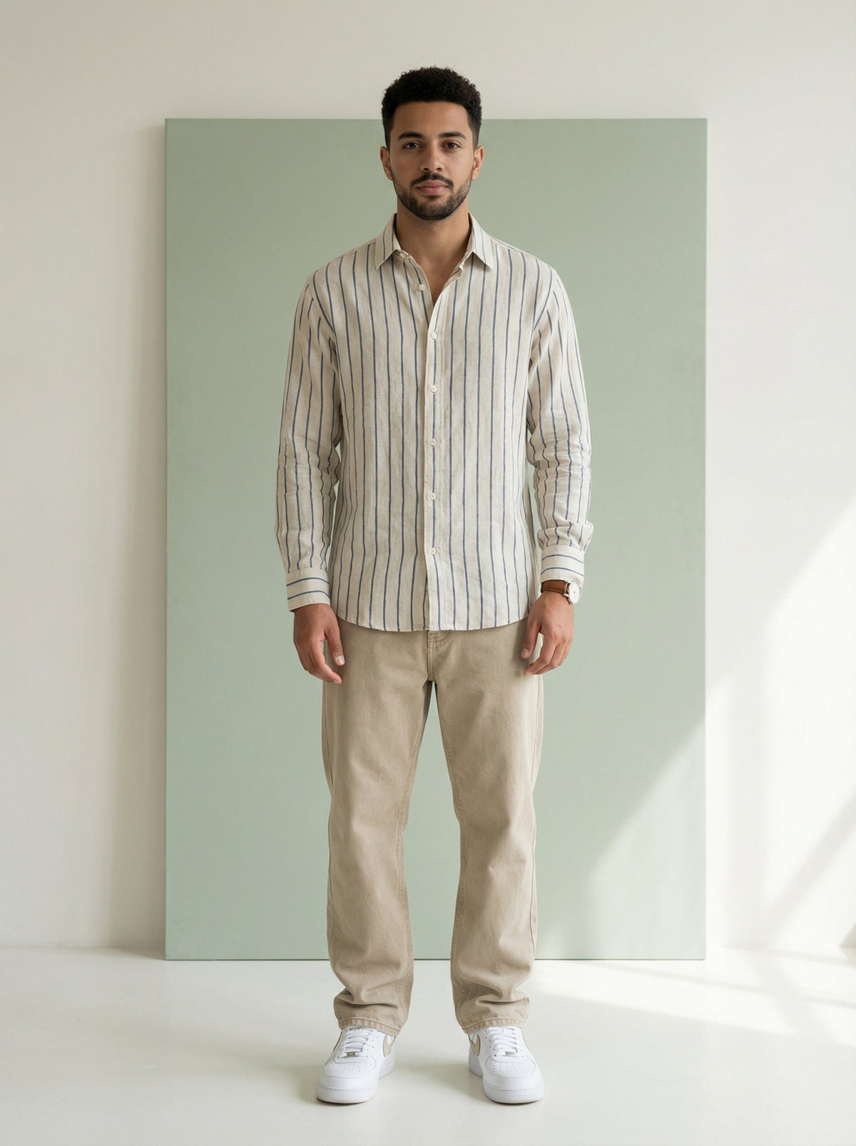 Blue Vertical Stripe Handloom Cotton Shirt For Men