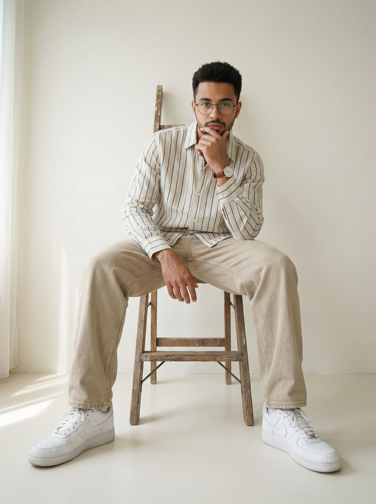 Blue Vertical Stripe Handloom Cotton Shirt For Men