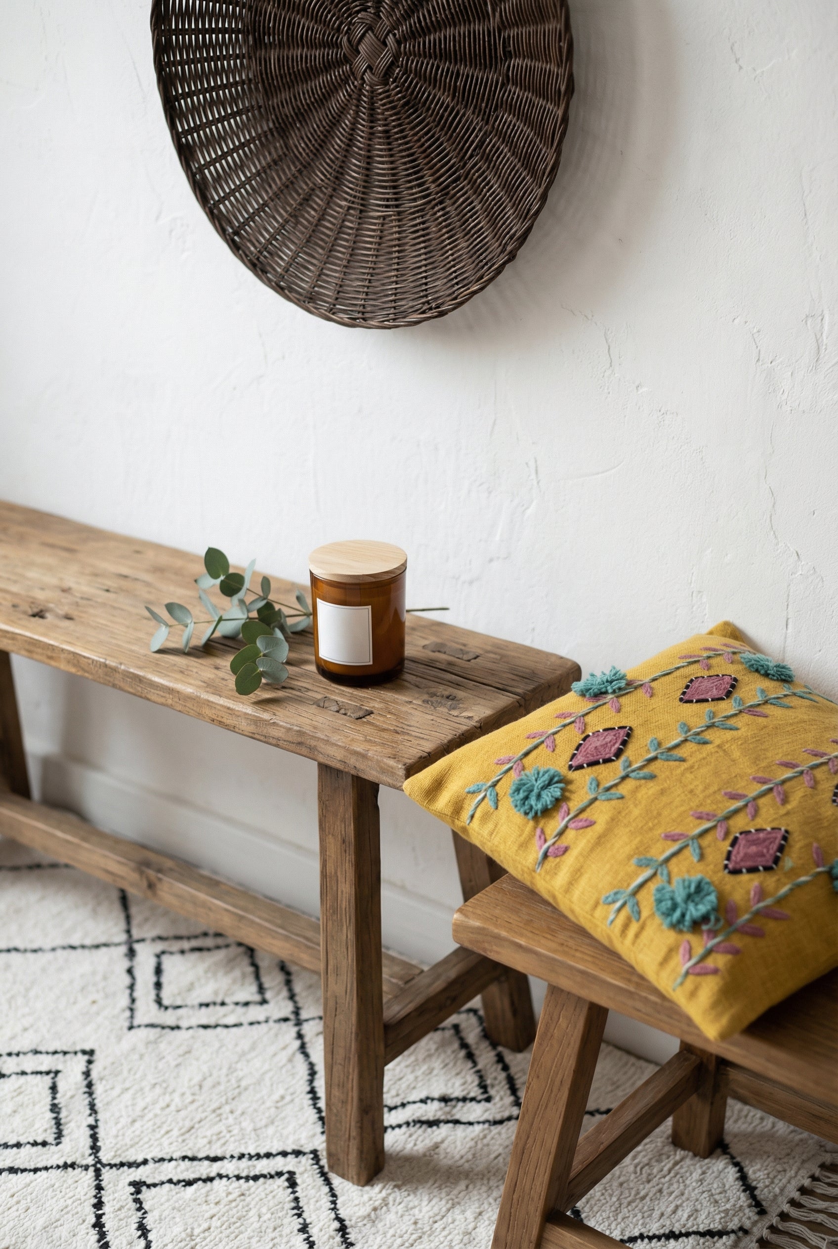 Mustard Squared Embroidered Floral Design Cushion Cover