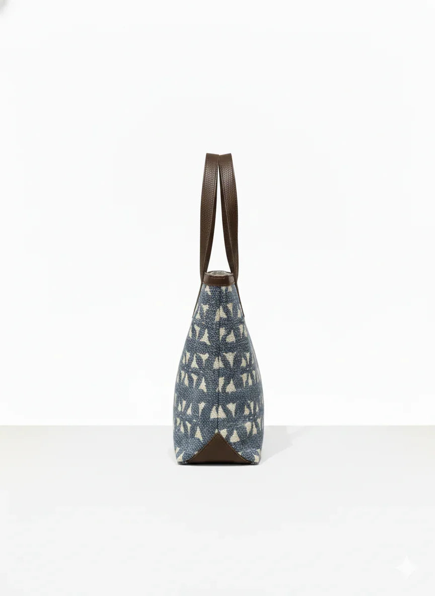 Navy Blue Ethnic Motif Print Cotton Tote Bag for Women - SanskrutiHomes