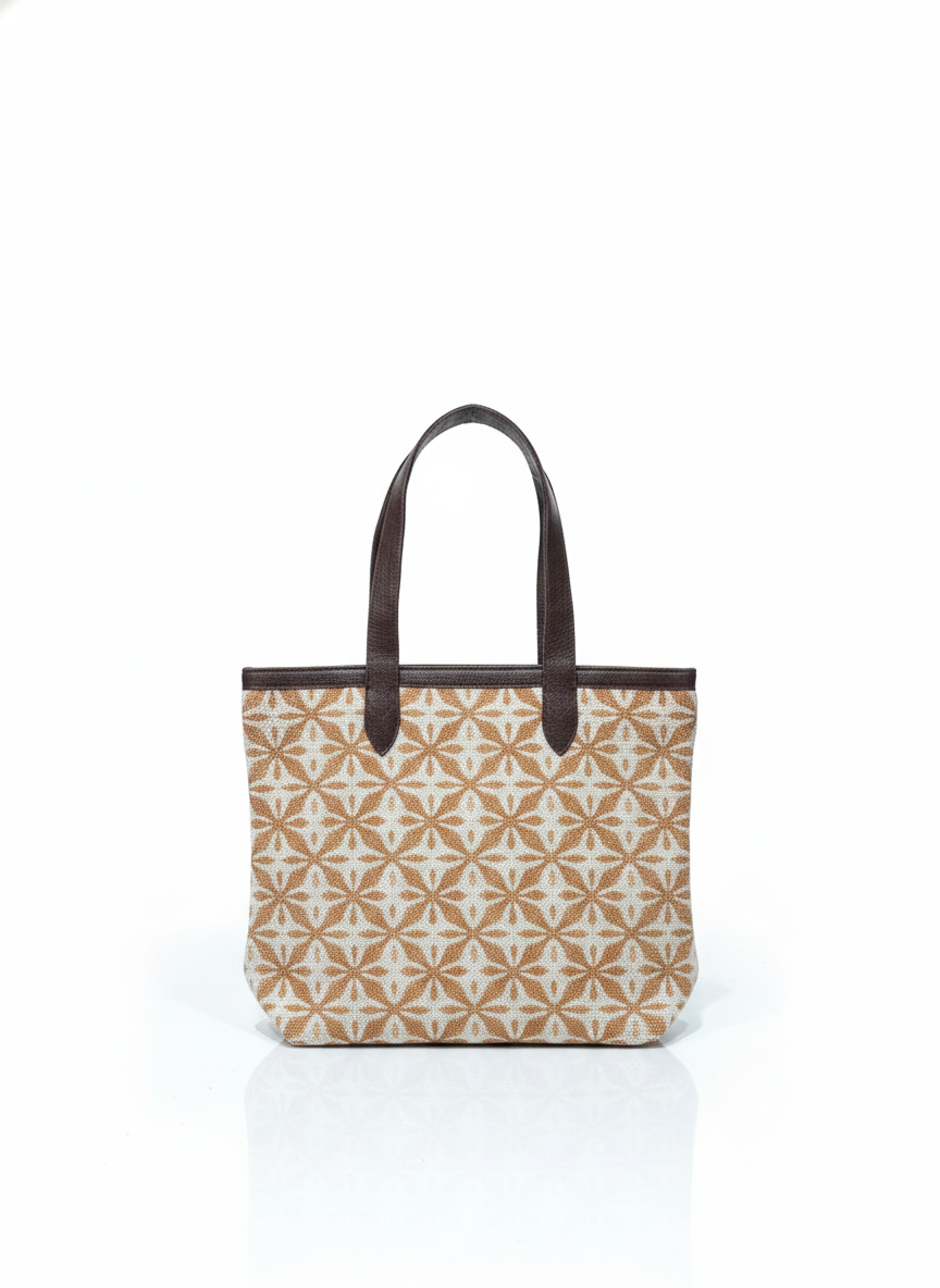 Orange Geometric Print Cotton Tote Bag for Women