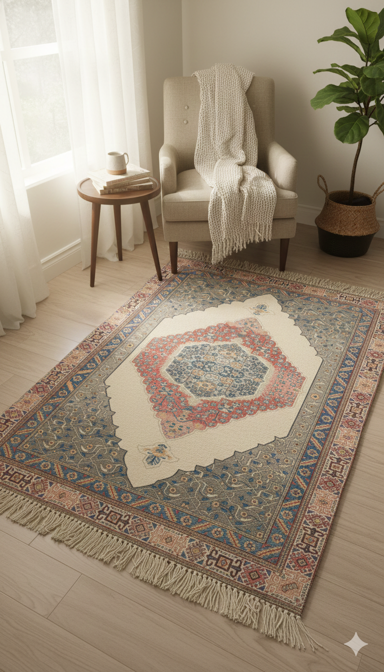 Multi Color Cotton Digital Print Stripe with Tassels and fringed edges Rug