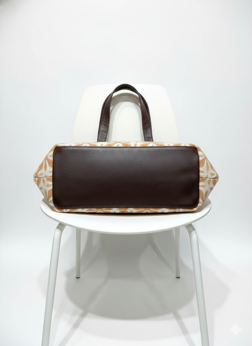 Orange Geometric Print Cotton Tote Bag for Women