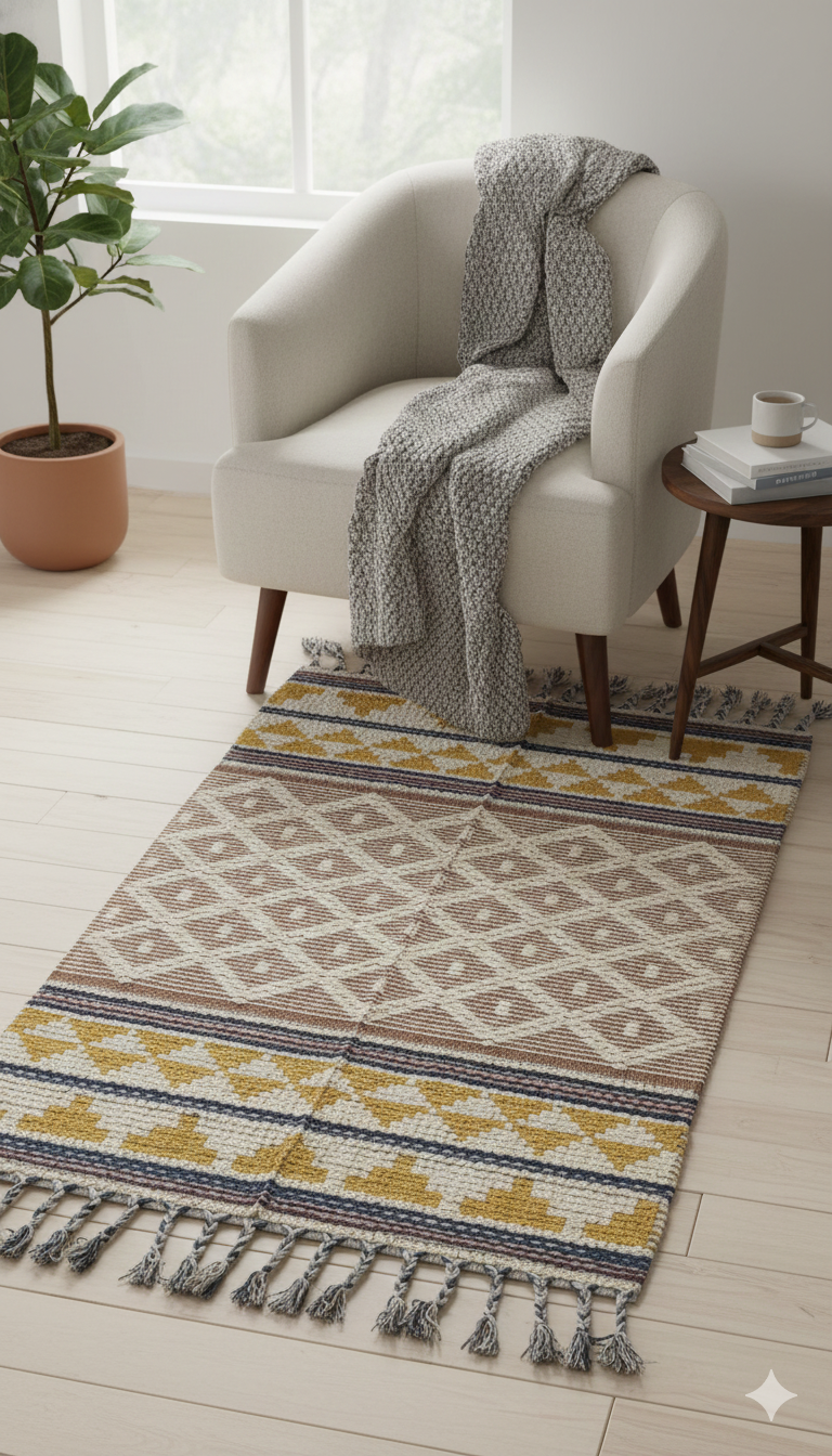 Hand-weaved 100% Cotton woven Multi-color Rug
