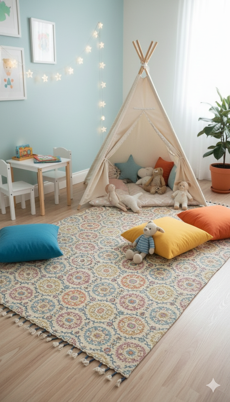 Multi-Color Floral Medallion Polyester Woven Area fringed edges Rug