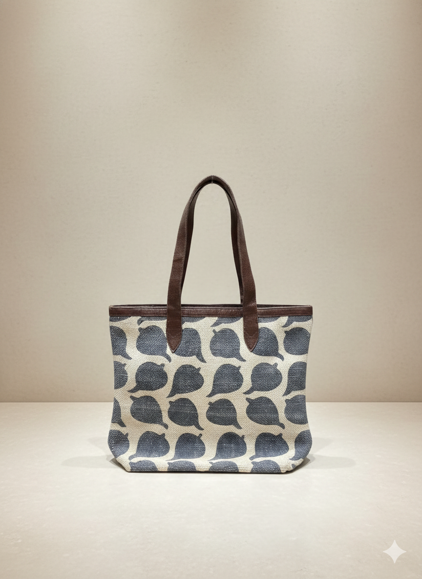 Blue Abstract Print Cotton Tote Bag for Women - SanskrutiHomes