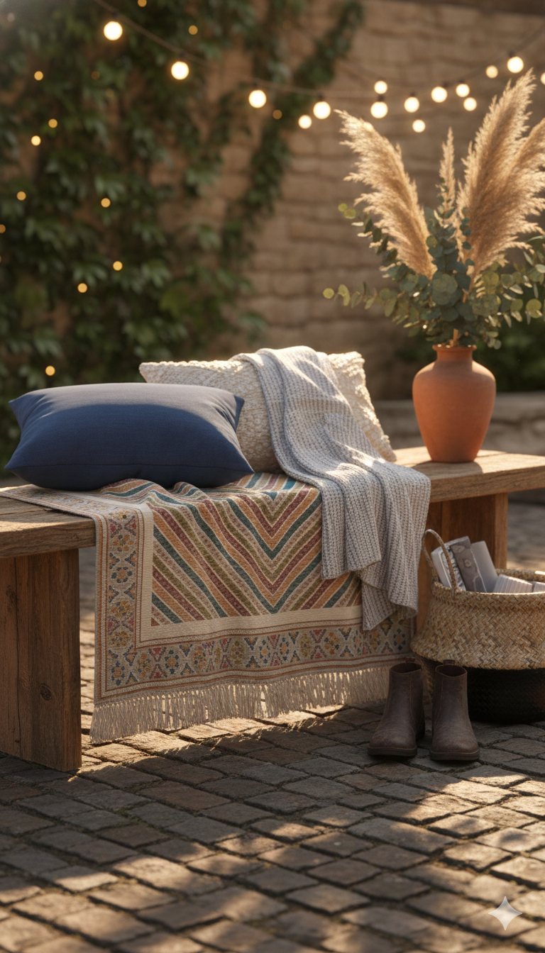 Multi Color Woven Digital Print with fringed edges Cotton Rug