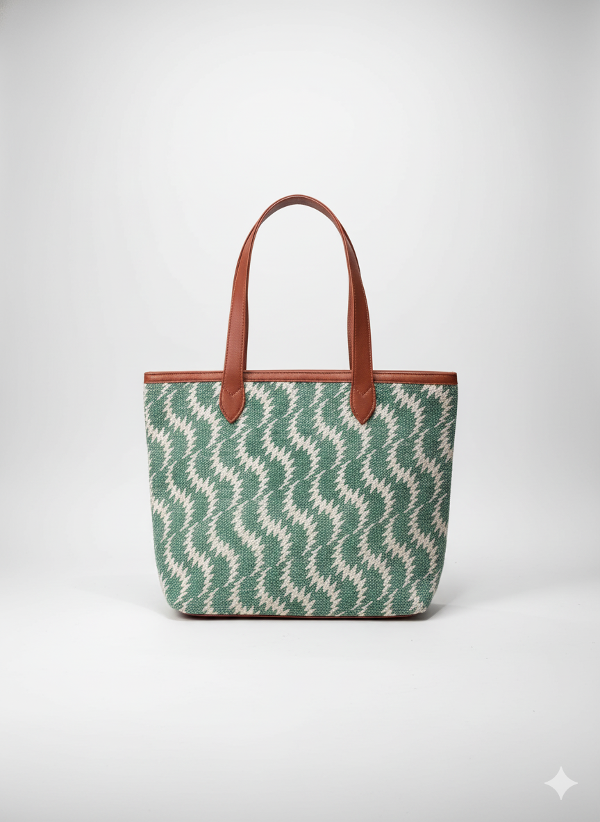 Floral Printed Canvas Tote Bag with Leatherette Handles
