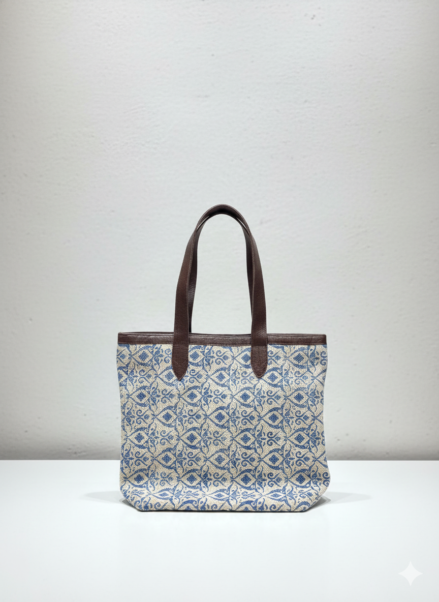 Grey Ethnic Print Cotton Tote Bag for Women