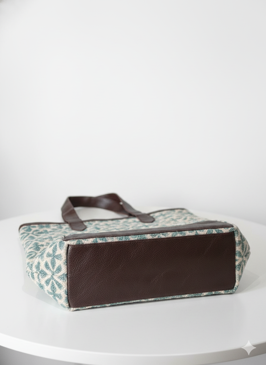 Sea Green Geometric print with Brown Shoulder Strap Tote Bag for Women