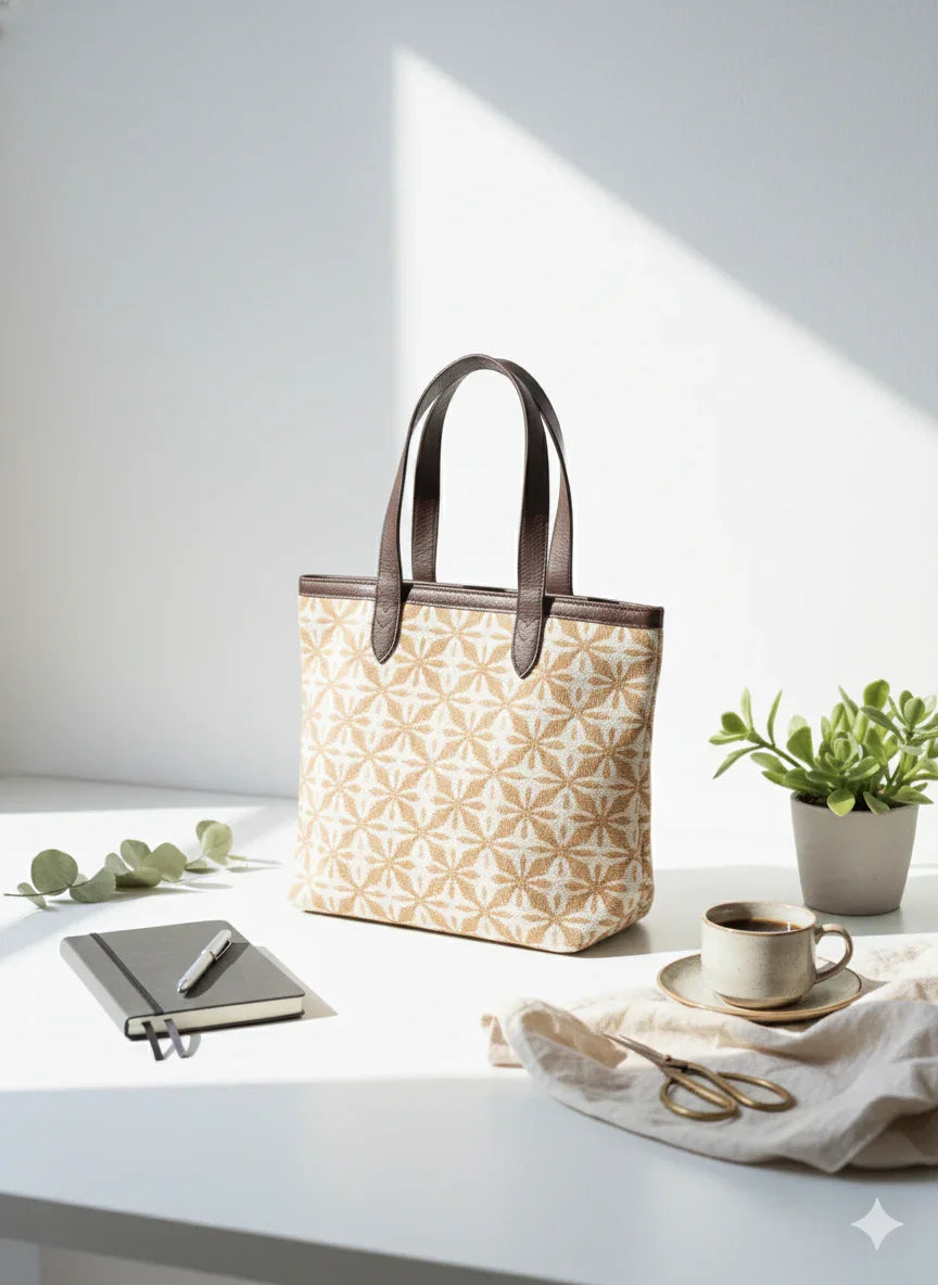 Orange Geometric Print Cotton Tote Bag for Women - SanskrutiHomes