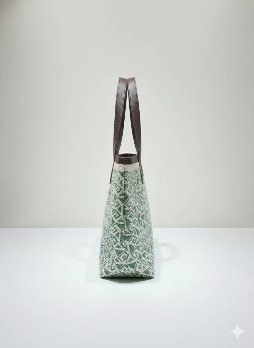Green Geometric Print Cotton Tote Bag For Women - SanskrutiHomes