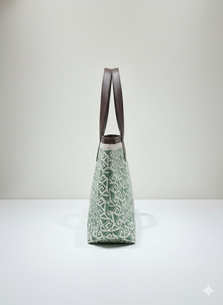 Green Geometric Print Cotton Tote Bag For Women - SanskrutiHomes