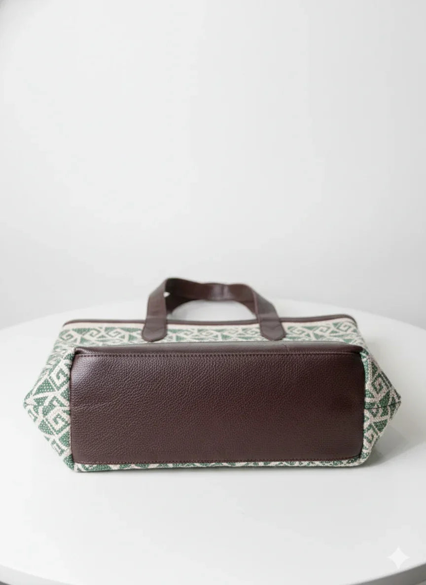 Green Geometric Print Cotton Tote Bag For Women - SanskrutiHomes