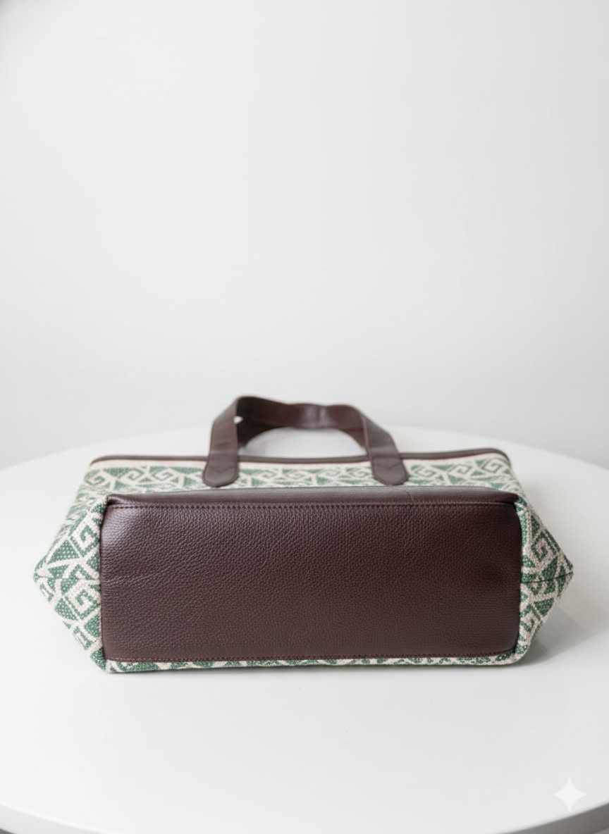 Green Geometric Print Cotton Tote Bag For Women - SanskrutiHomes