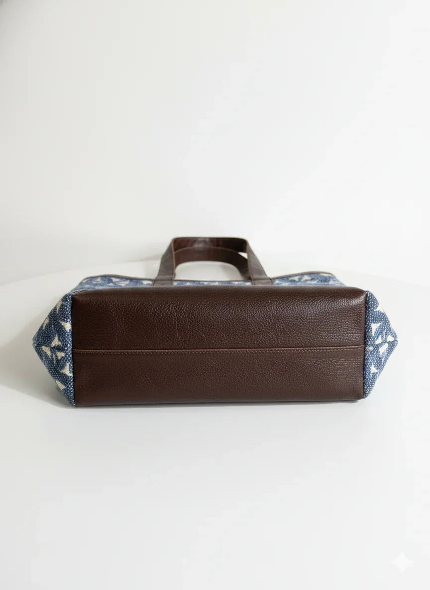 Navy Blue Ethnic Motif Print Cotton Tote Bag for Women - SanskrutiHomes