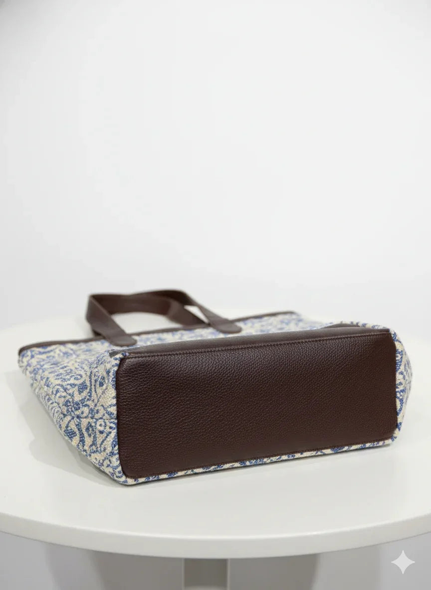 Grey Ethnic Print Cotton Tote Bag for Women - SanskrutiHomes