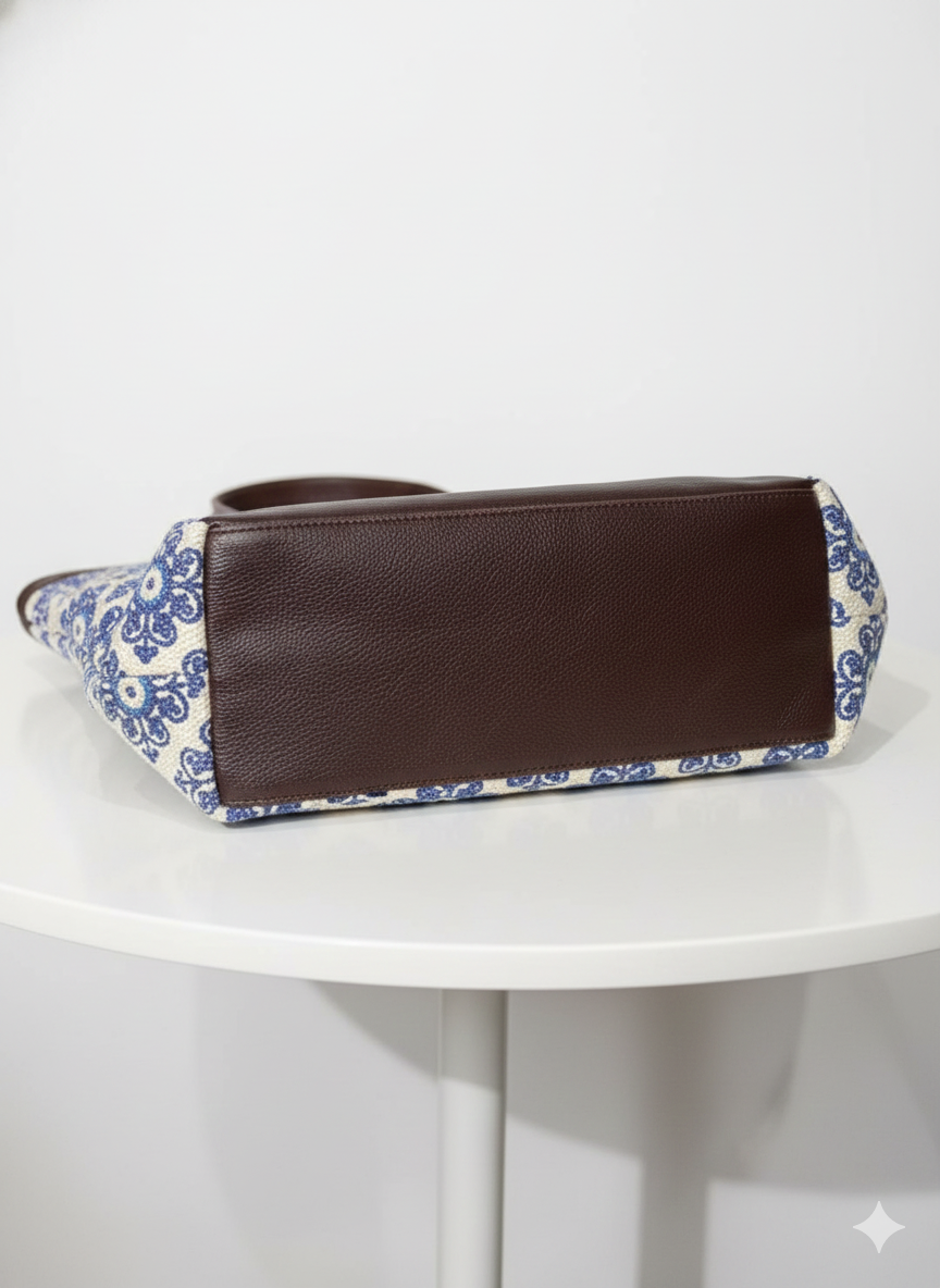 Indigo Floral Print Cotton Tote Bag for women