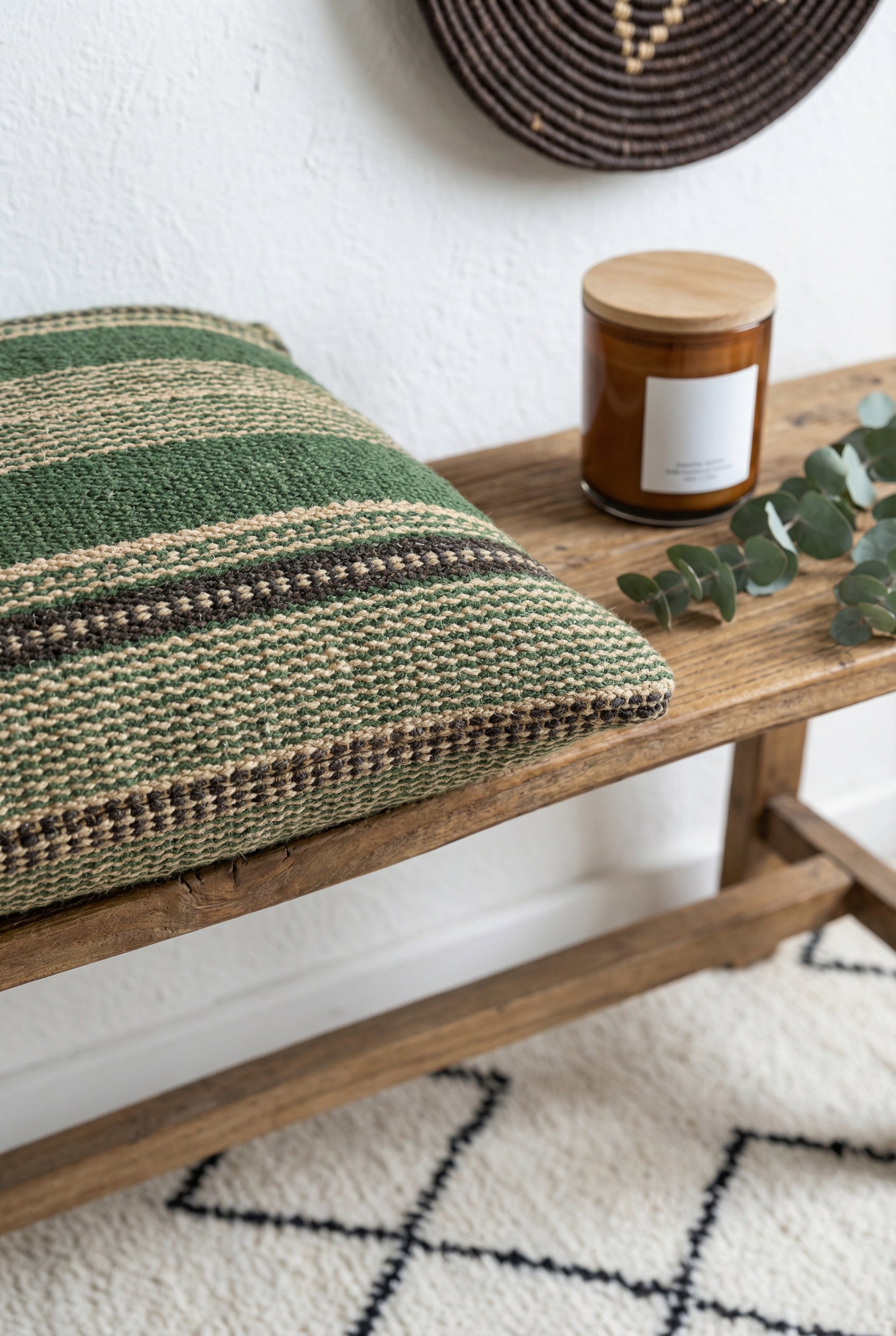 Green Striped Squared Cotton Cushion Cover With Elegant Design