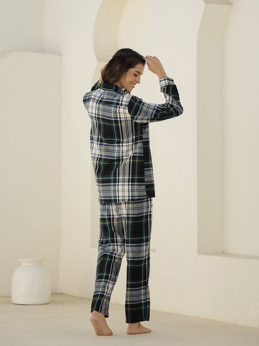 Check Printed Winter Cotton Night Suit