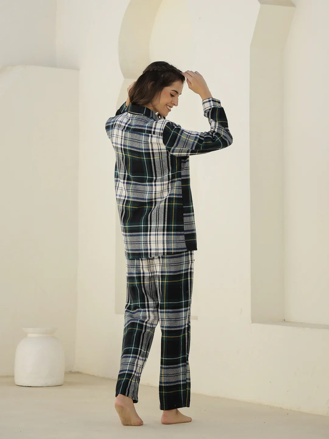 Check Printed Winter Cotton Night Suit - SanskrutiHomes