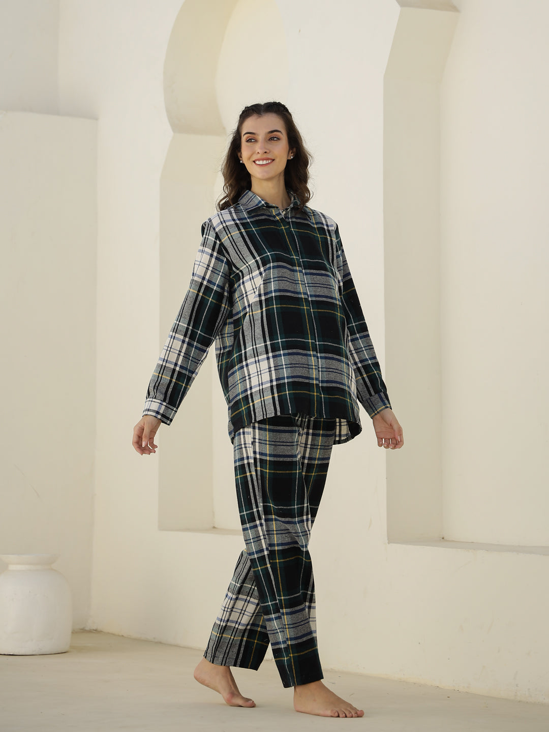 Check Printed Winter Cotton Night Suit