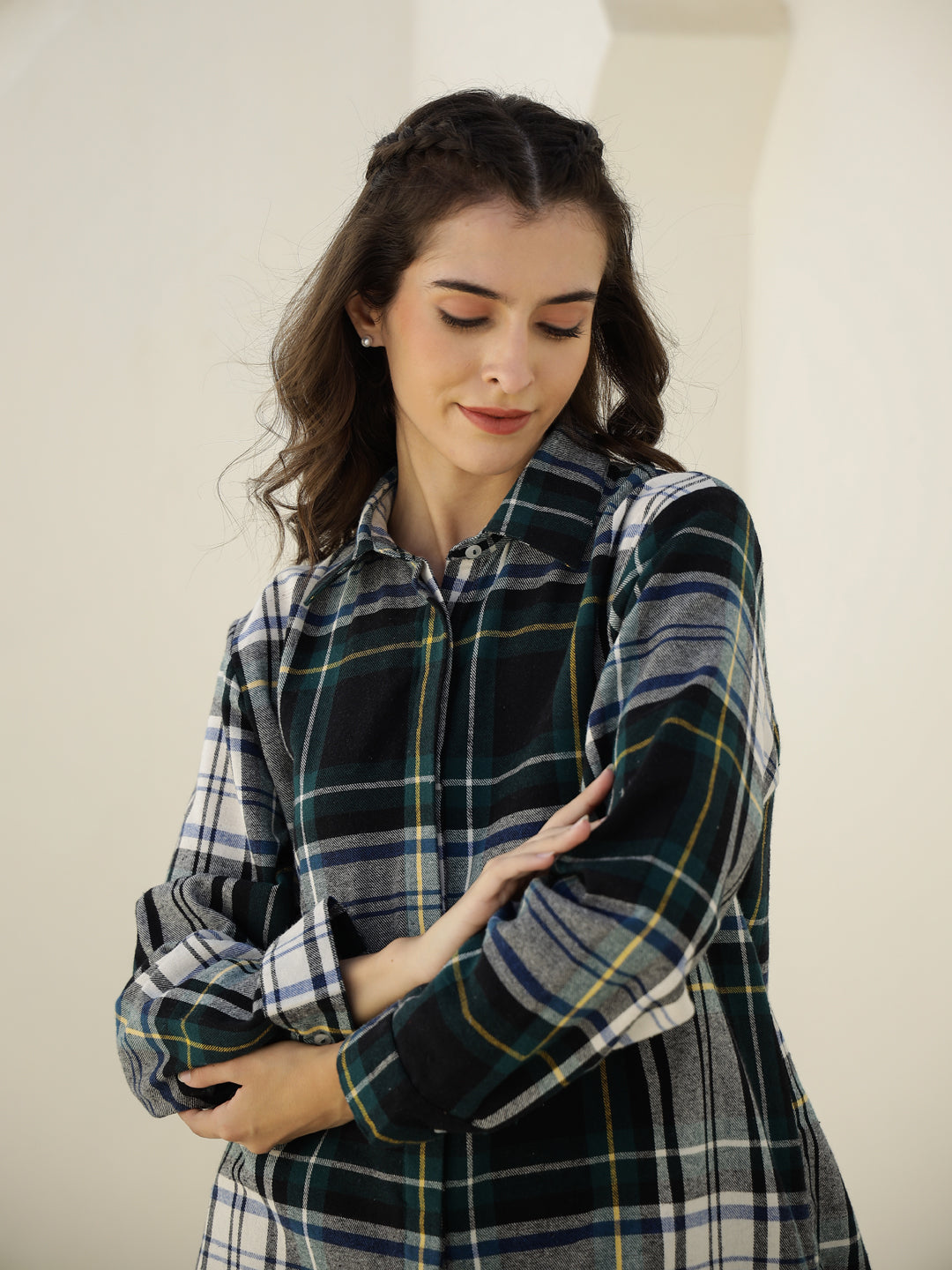 Check Printed Winter Cotton Night Suit