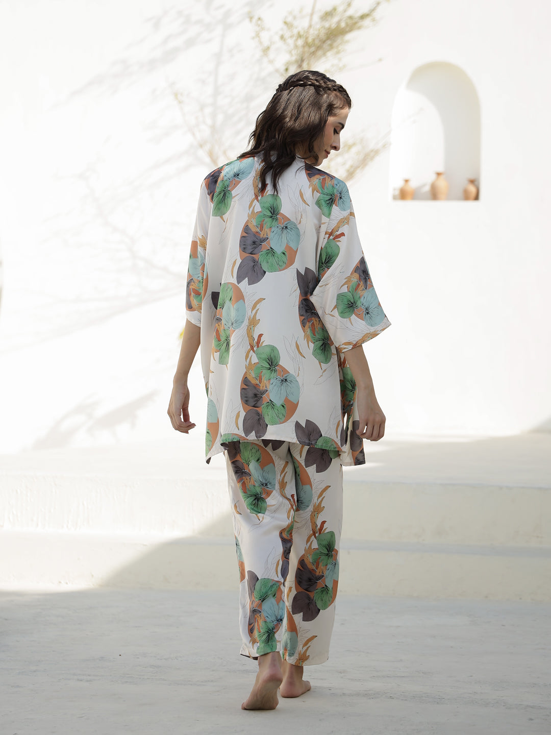 Set Of 3 Floral Printed Satin Night Suit Set