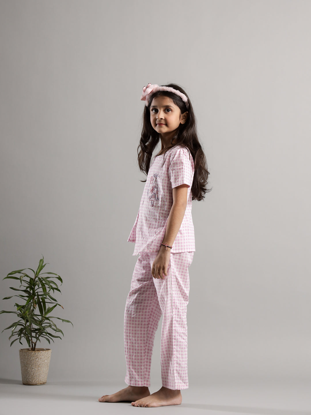 Pink Check Printed Cotton Co-Ords Set