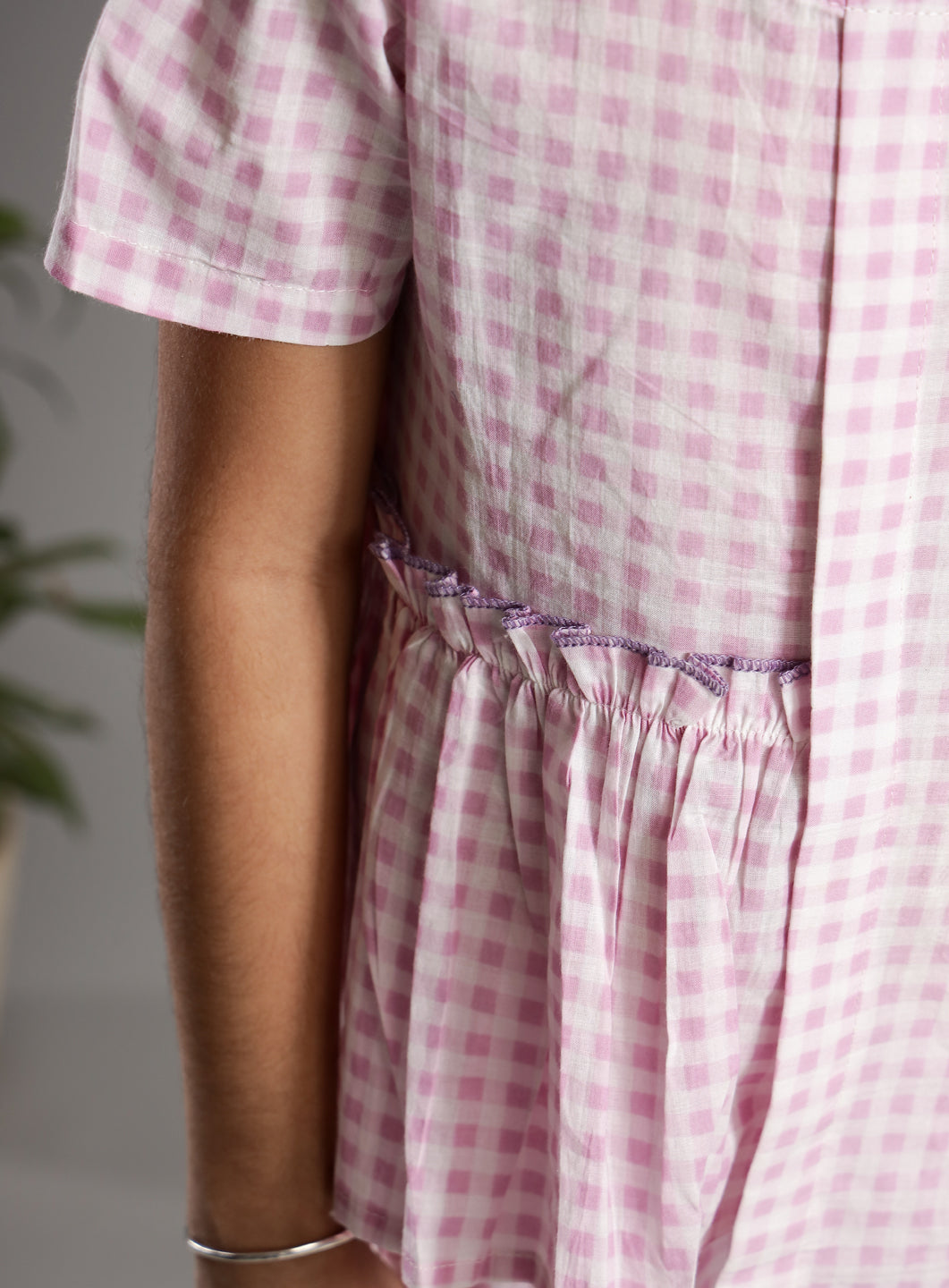 Pink Check Printed Cotton Co-Ords Set