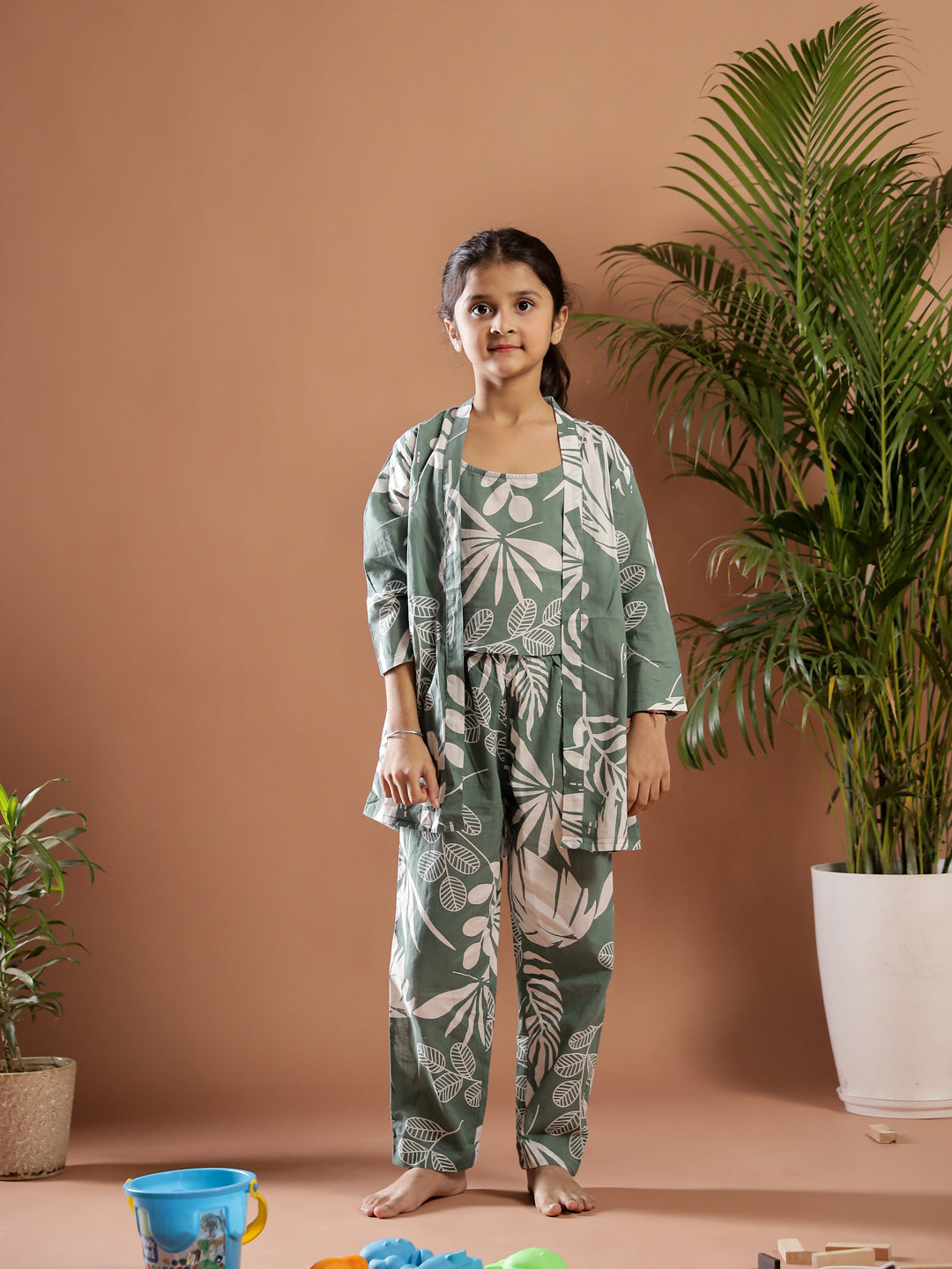 Set of 3 Floral Printed Cotton Night Suit for Kids