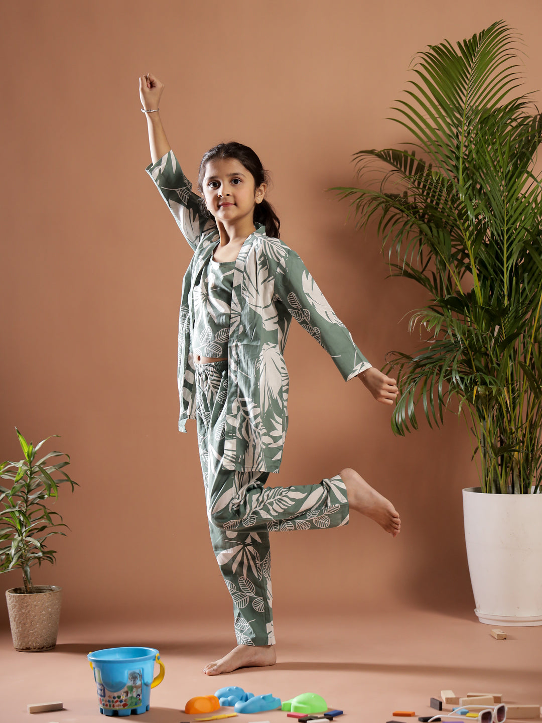 Set of 3 Floral Printed Cotton Night Suit for Kids