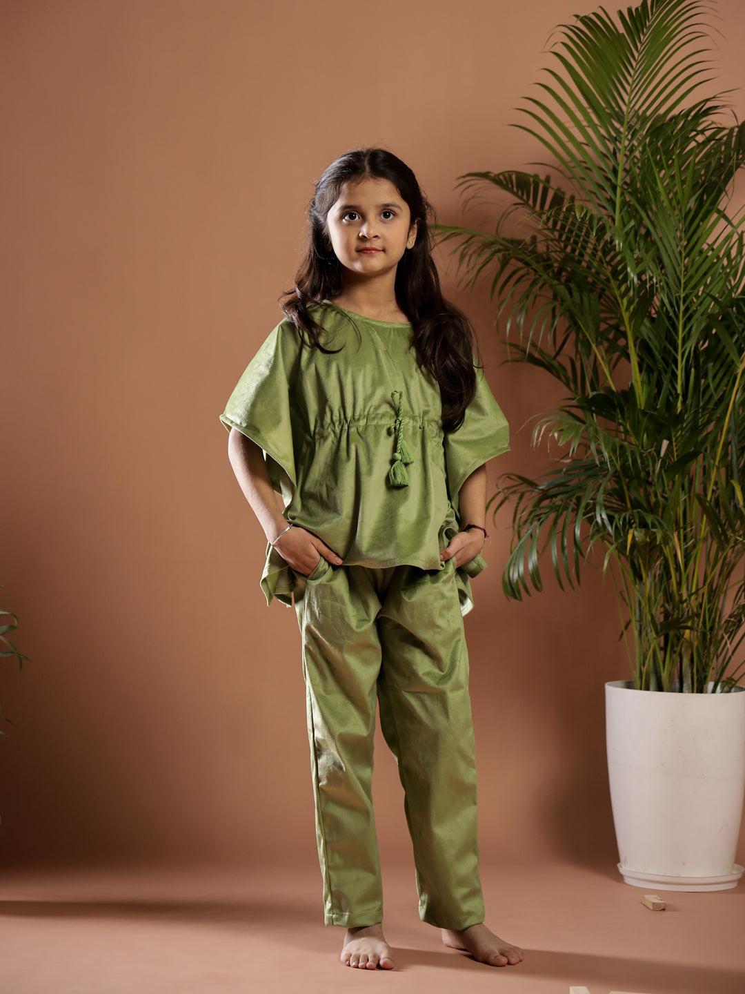 Green Kaftan Night Suit for Kids