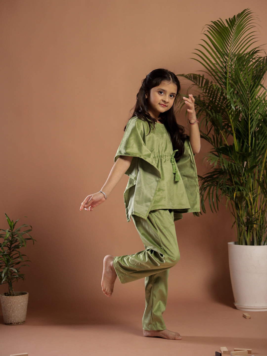 Green Kaftan Night Suit for Kids