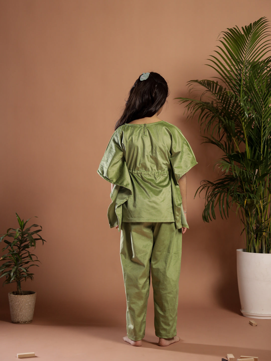 Green Kaftan Night Suit for Kids