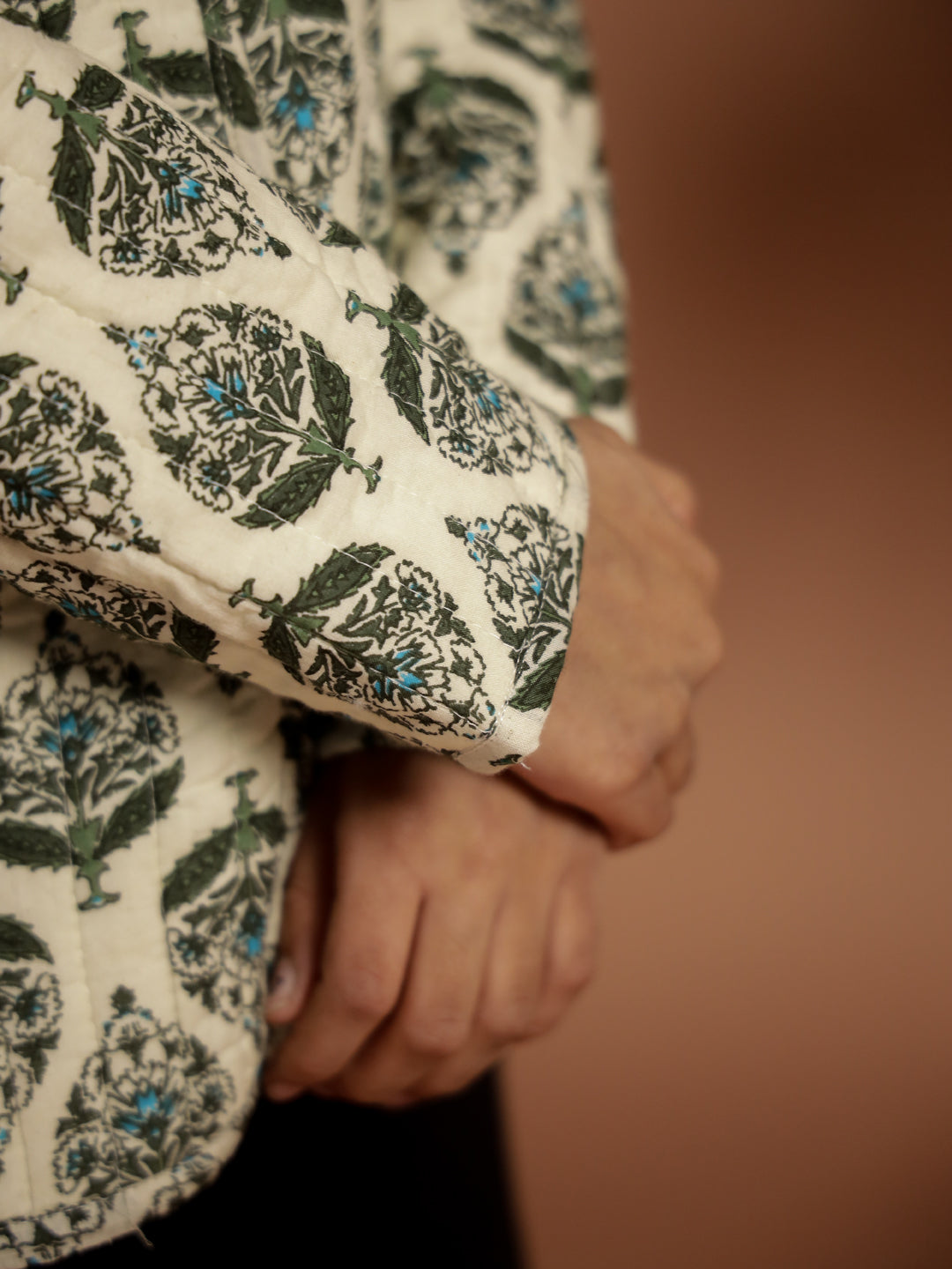 Floral Printed White Cotton Jacket