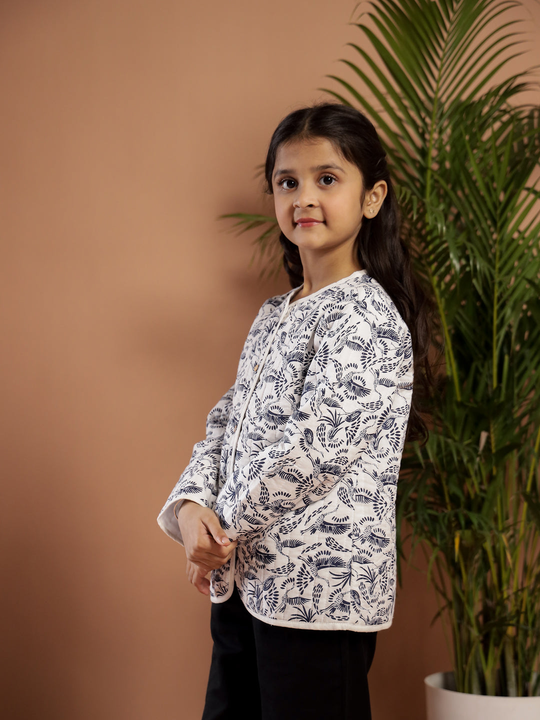 Bird Print White Color Cotton Jacket