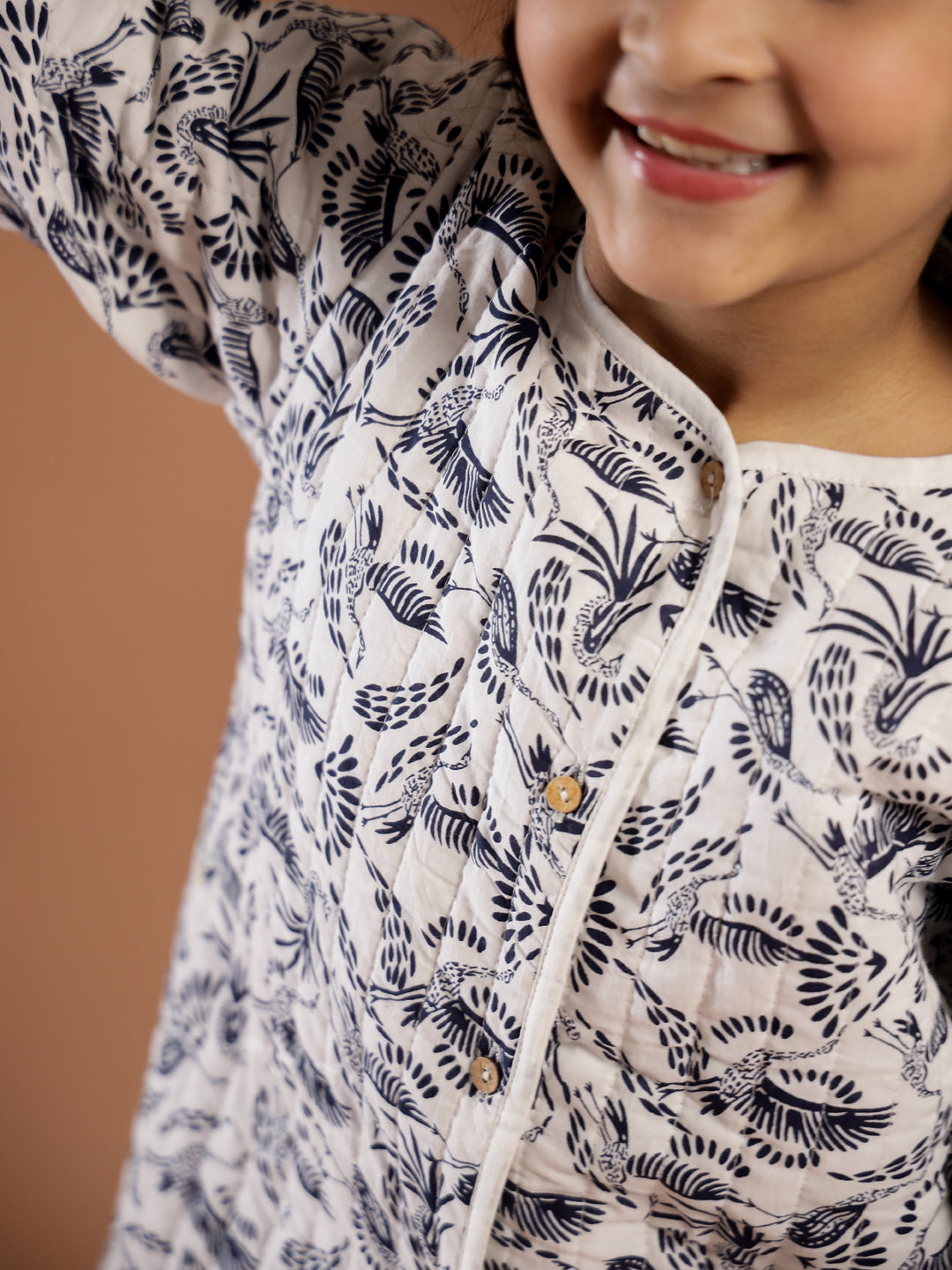 Bird Print White Color Cotton Jacket