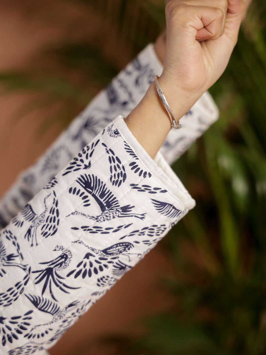 Bird Print White Color Cotton Jacket