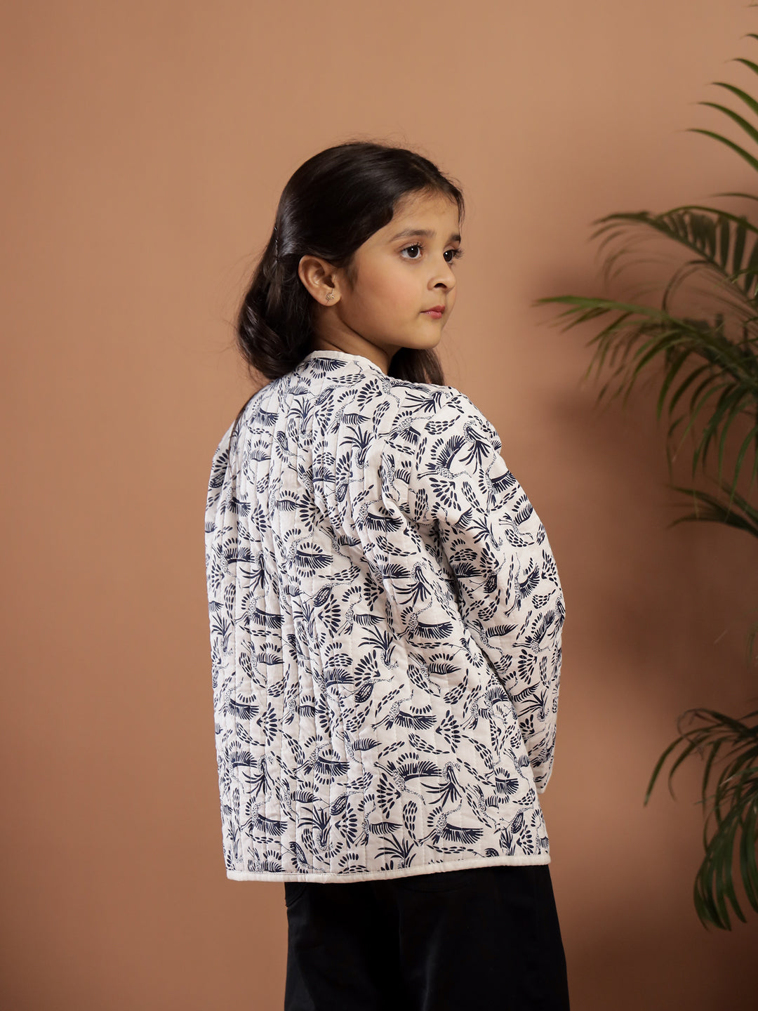 Bird Print White Color Cotton Jacket