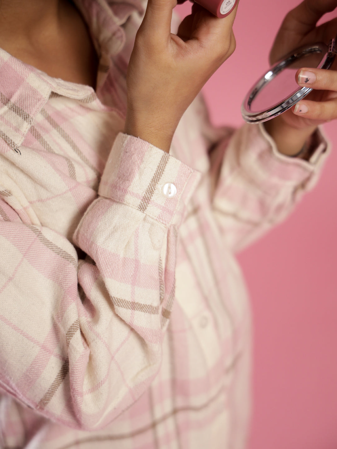 Pink Checked Printed Cotton Night Suit for Kids