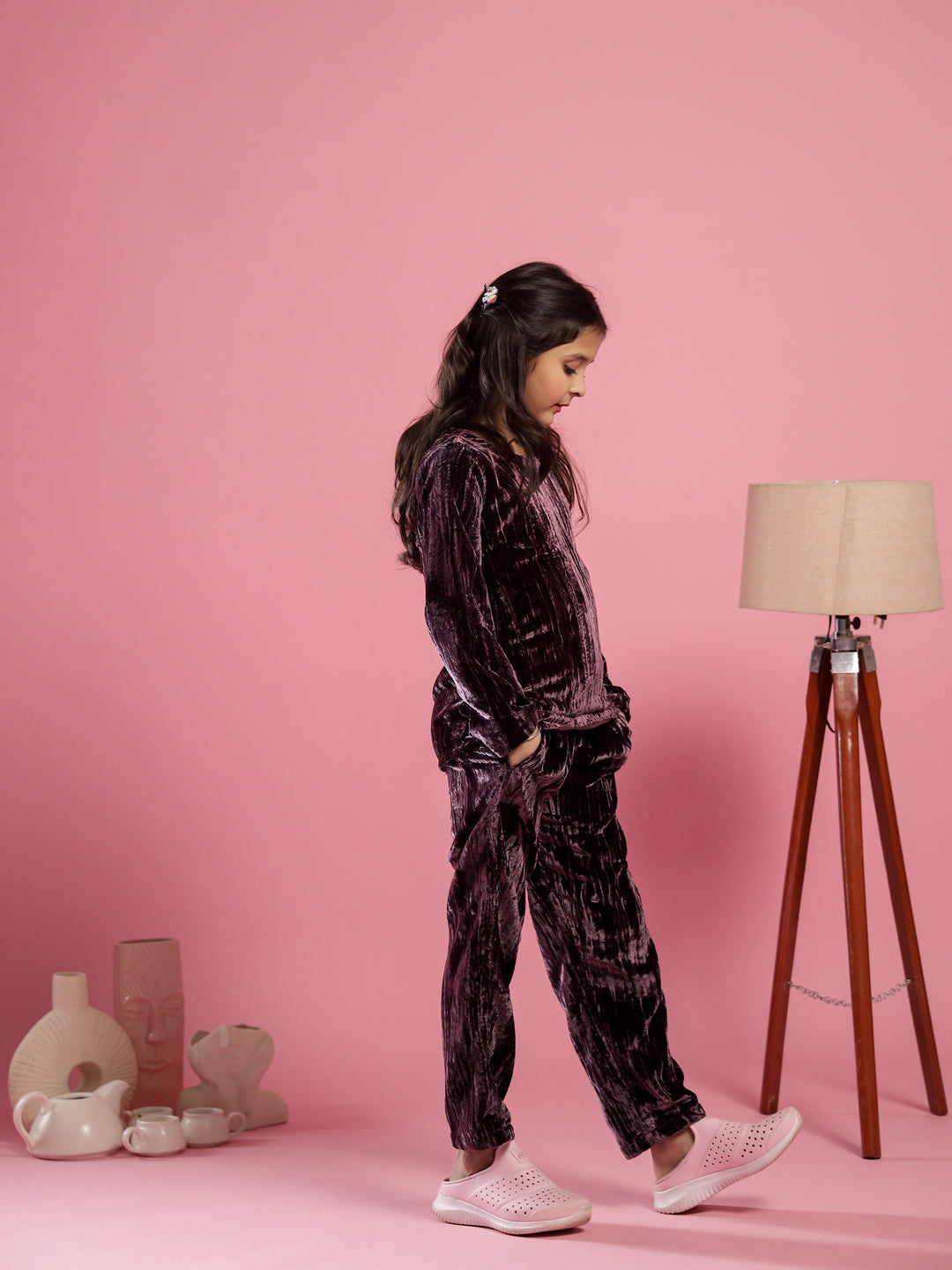 Purple Velvet Night Suit for Kids