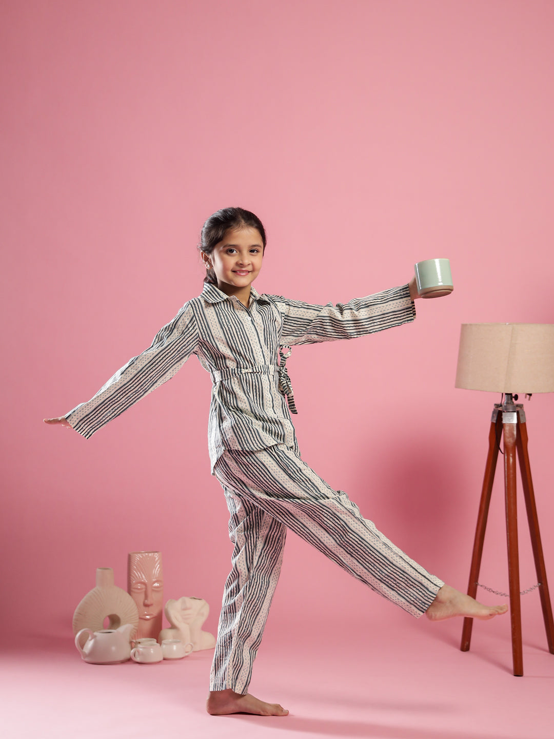 White Strips Printed Cotton Co-Ords Set