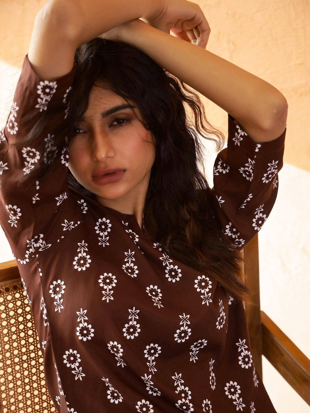 Magenta Round Neck Viscose Rayon Printed Ethnic Motifs Night Suit For Women