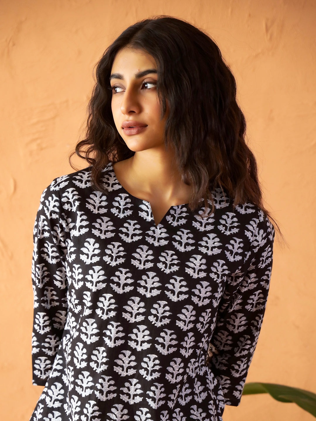 Black Round Neck Pure Cotton Printed Floral Night Suit For Women