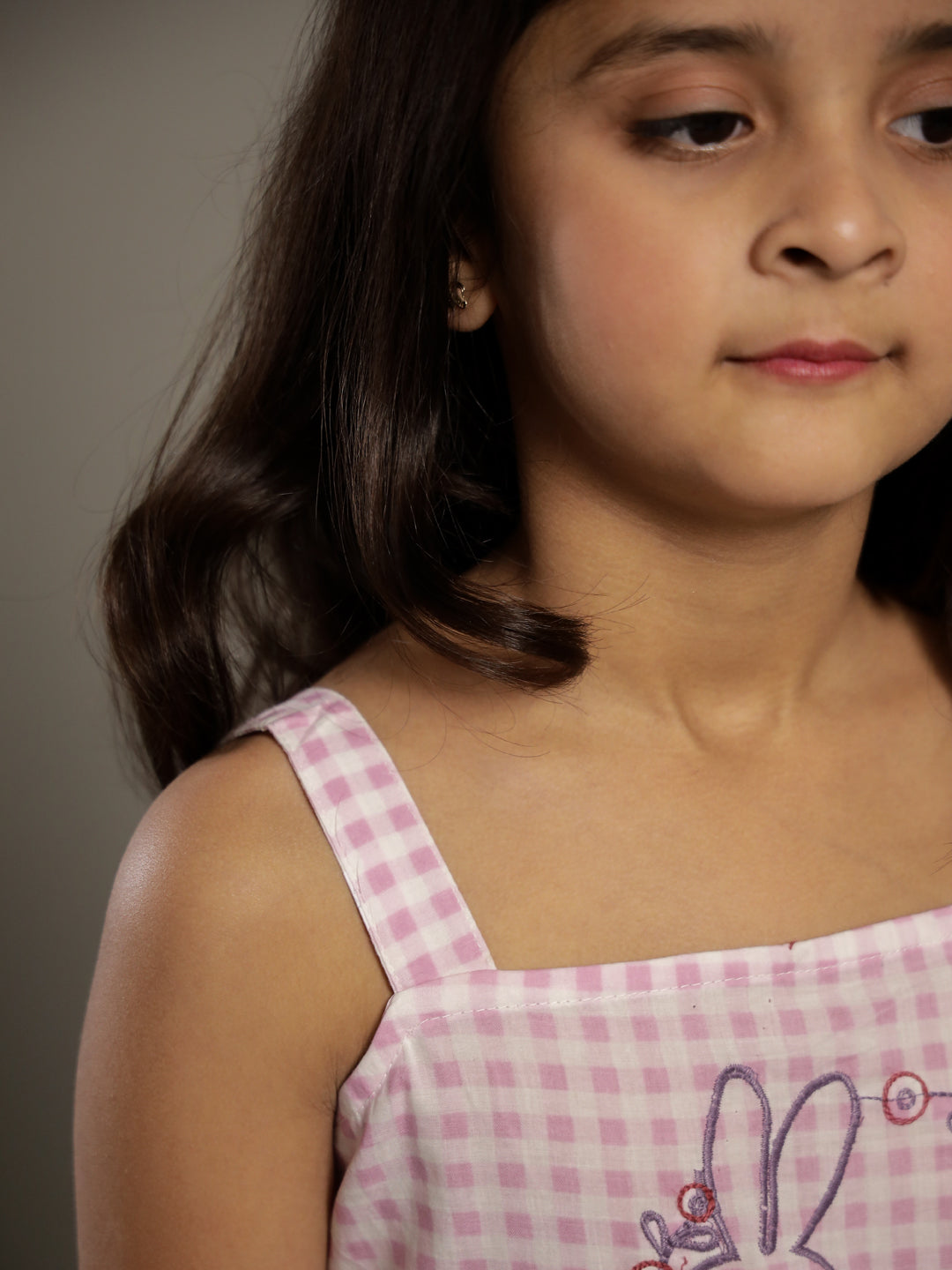 Lavender Color Check Design Dress For Kids